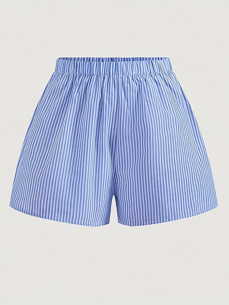 Women's Square Neck Striped Knot And High-Waist Striped Shorts, Spring Outfit Match - Image 5