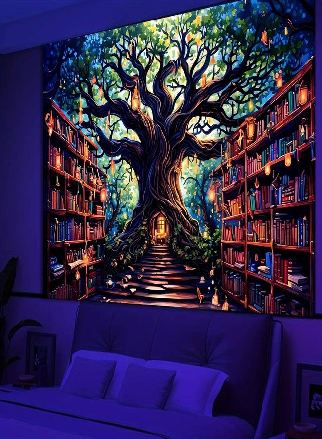 Simpkeely Magical Tree of Life Tapestry - Gothic Bookshelves Fairy Light Tapestry Wall Hanging Glowing Fantasy Blacklight Wall Art for Bedroom - 51.2" x 59.1" - Image 3