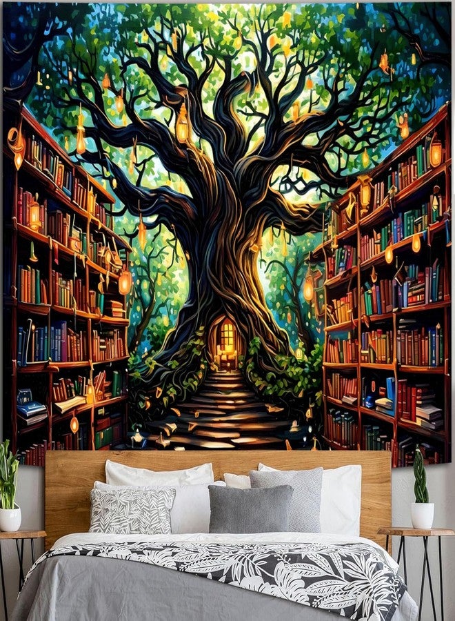 Simpkeely Magical Tree of Life Tapestry - Gothic Bookshelves Fairy Light Tapestry Wall Hanging Glowing Fantasy Blacklight Wall Art for Bedroom - 51.2" x 59.1" - Image 2