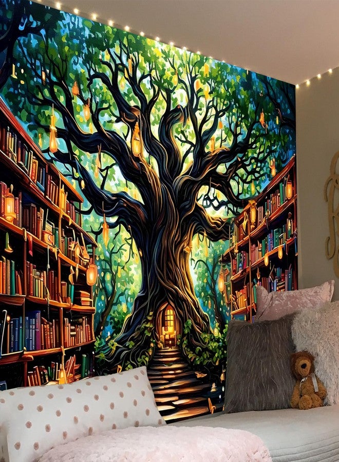 Simpkeely Magical Tree of Life Tapestry - Gothic Bookshelves Fairy Light Tapestry Wall Hanging Glowing Fantasy Blacklight Wall Art for Bedroom - 51.2" x 59.1" - Image 4