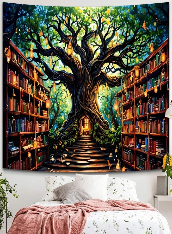 Simpkeely Magical Tree of Life Tapestry - Gothic Bookshelves Fairy Light Tapestry Wall Hanging Glowing Fantasy Blacklight Wall Art for Bedroom - 51.2" x 59.1" - Image 5