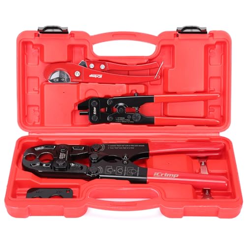 IWISS iCrimp Combo Pex Pipe Crimping Tool Kit for 1/2 and 3/4-inch Copper Ring, meets ASTM 1807, Copper Ring Crimper, Removal Tool and Pex Tubing Cutter - Image 1