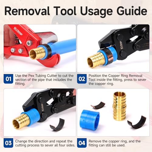 IWISS iCrimp Combo Pex Pipe Crimping Tool Kit for 1/2 and 3/4-inch Copper Ring, meets ASTM 1807, Copper Ring Crimper, Removal Tool and Pex Tubing Cutter - Image 5