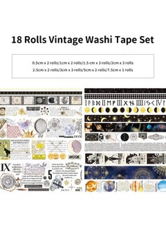 Y&D 18 Rolls Vintage Washi Tape Set Celestial Galaxy Retro Masking Tape, 5/10/15/20/25/30/50/75mm Wide 6.56ft Long Decorative for Scrapbook Journaling, Scrapbooking Supplies, Junk Journal Craft  - Image 2
