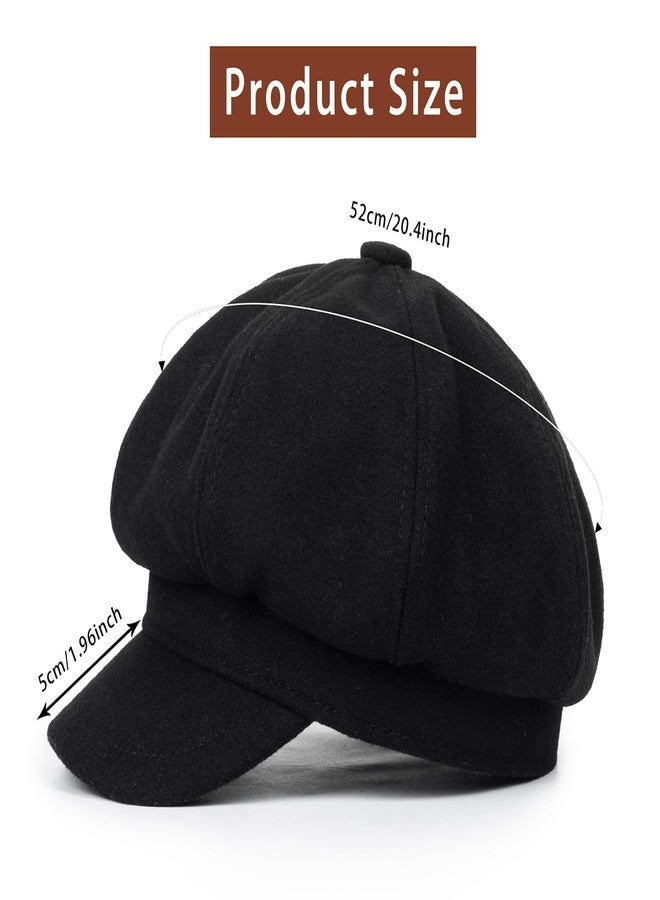 XuoAz Kids Girls Wool Beret Newsboy Cap - Classic Cabbie Hat French Beret Pageboy Hat for Toddler Boys 4 to 8 Years Black - Image 2