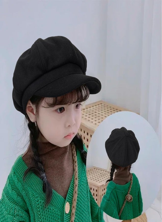 XuoAz Kids Girls Wool Beret Newsboy Cap - Classic Cabbie Hat French Beret Pageboy Hat for Toddler Boys 4 to 8 Years Black - Image 5