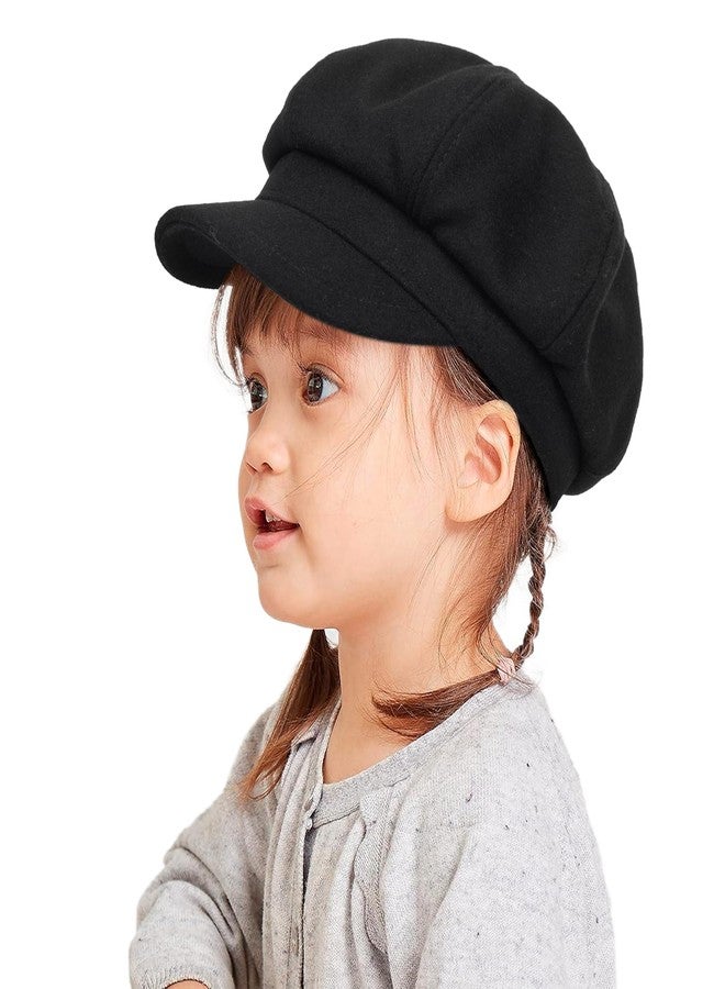 XuoAz Kids Girls Wool Beret Newsboy Cap - Classic Cabbie Hat French Beret Pageboy Hat for Toddler Boys 4 to 8 Years Black - Image 1