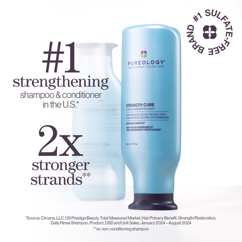 Pureology Strength Cure Conditioner - For Damaged or Color Treated Hair, Hair Strengthening & Prevents Breakage, Vegan & Sulfate-Free, 33.8 Fl Oz - Image 2