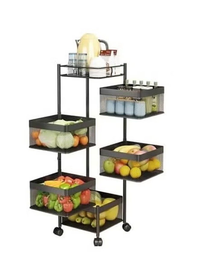 BLOOMING TIME 5 Layer Square Shelf, Simple Installation, Strong Load-Bearing Capacity, Rotatable Black - Image 1