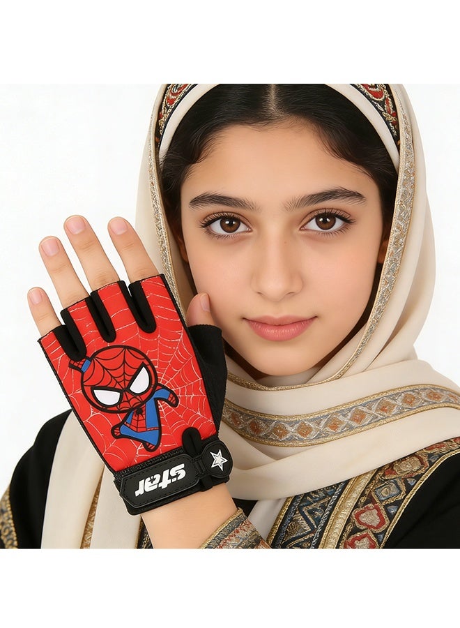 قفازات دراجات بدون أصابع للأطفال من سبايدرمان سوبر هيرو قفازات مقاومة للانزلاق وامتصاص الصدمات للأطفال من 5 إلى 9 سنوات مثالية لركوب الدراجات والتسلق والقضبان المتأرجحة وصيد الأسماك والرياضات الخارجية - Image 5