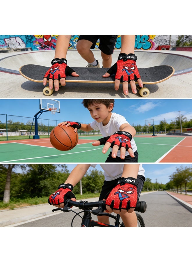 قفازات دراجات بدون أصابع للأطفال من سبايدرمان سوبر هيرو قفازات مقاومة للانزلاق وامتصاص الصدمات للأطفال من 5 إلى 9 سنوات مثالية لركوب الدراجات والتسلق والقضبان المتأرجحة وصيد الأسماك والرياضات الخارجية - Image 3