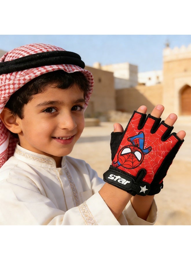قفازات دراجات بدون أصابع للأطفال من سبايدرمان سوبر هيرو قفازات مقاومة للانزلاق وامتصاص الصدمات للأطفال من 5 إلى 9 سنوات مثالية لركوب الدراجات والتسلق والقضبان المتأرجحة وصيد الأسماك والرياضات الخارجية - Image 4