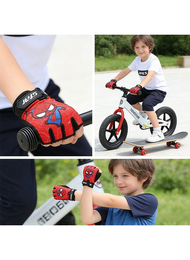 قفازات دراجات بدون أصابع للأطفال من سبايدرمان سوبر هيرو قفازات مقاومة للانزلاق وامتصاص الصدمات للأطفال من 5 إلى 9 سنوات مثالية لركوب الدراجات والتسلق والقضبان المتأرجحة وصيد الأسماك والرياضات الخارجية - Image 2