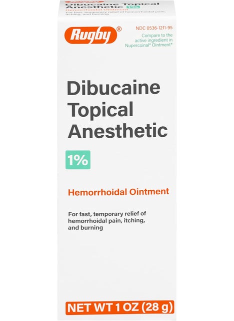 RUGBY LABORATORIES Rugby Dibucaine Topical Anesthetic 1% - Hemorrhoidal Ointment - for Fast, Temporary Relief of Hemorrhoidal Pain, Itching, and Burning - 1 Oz 