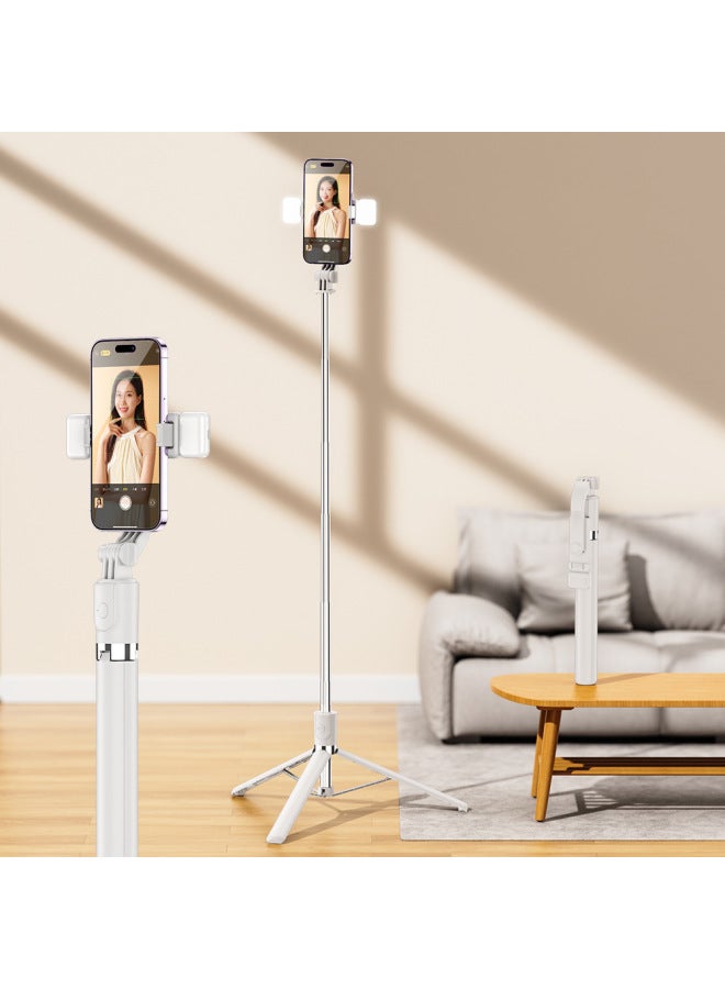 Loquat R1L Travel Portable Vlog Mobile Phone Selfie Stick Bluetooth Remote Control Selfie Artifact Desktop Live Tripod-Color:R1sld-1.7 M|  Selfie Stick White| Dual Fill Light  - Image 1