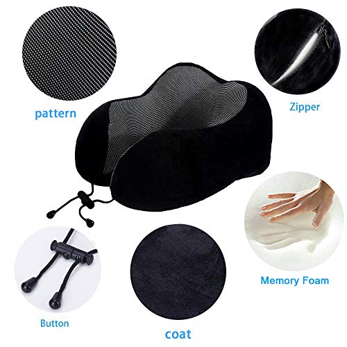 TALLGO Travel Pillow, Best Memory Foam Neck Pillow Head Support Soft Pillow for Sleeping Rest, Airplane Car & Home Use (Black) - Image 5