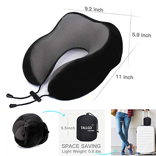 TALLGO Travel Pillow, Best Memory Foam Neck Pillow Head Support Soft Pillow for Sleeping Rest, Airplane Car & Home Use (Black) - Image 4