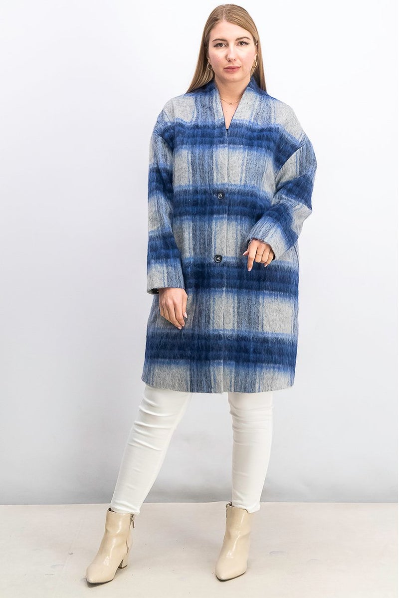 Tchibo Women Plaid Trench Coat, Navy - Image 4