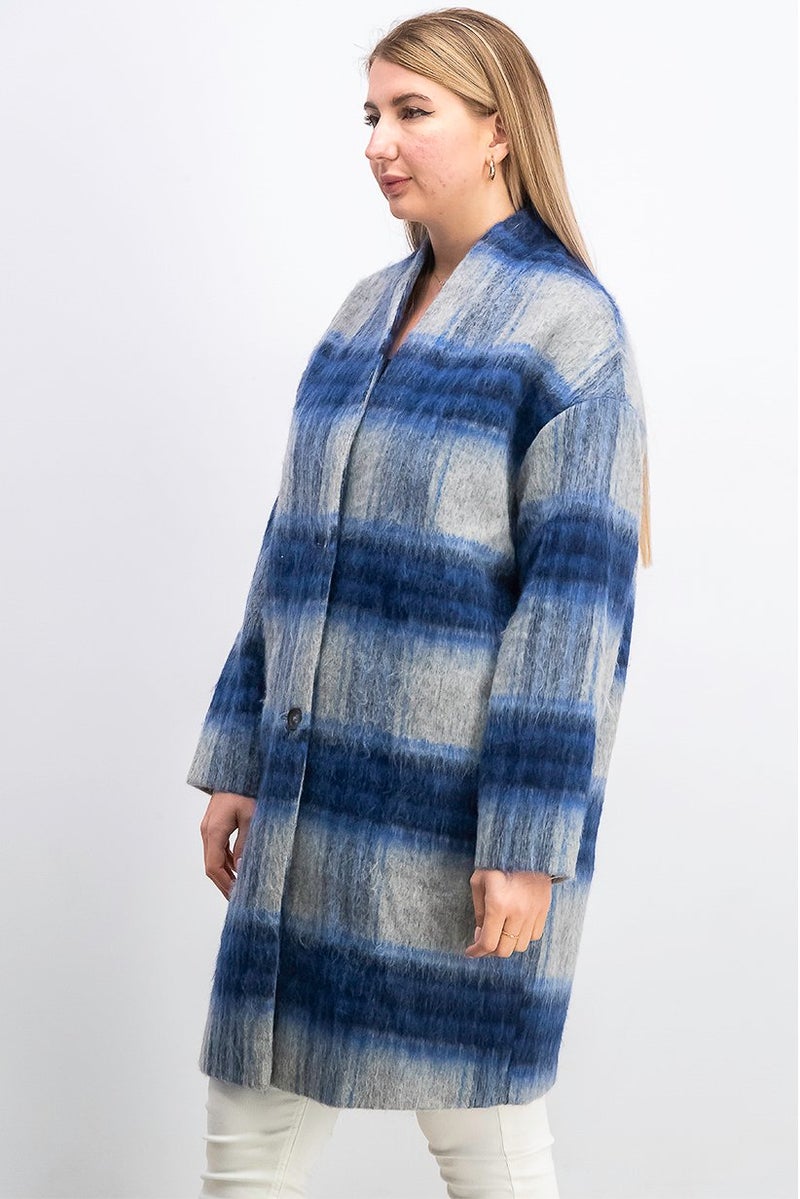 Tchibo Women Plaid Trench Coat, Navy - Image 2