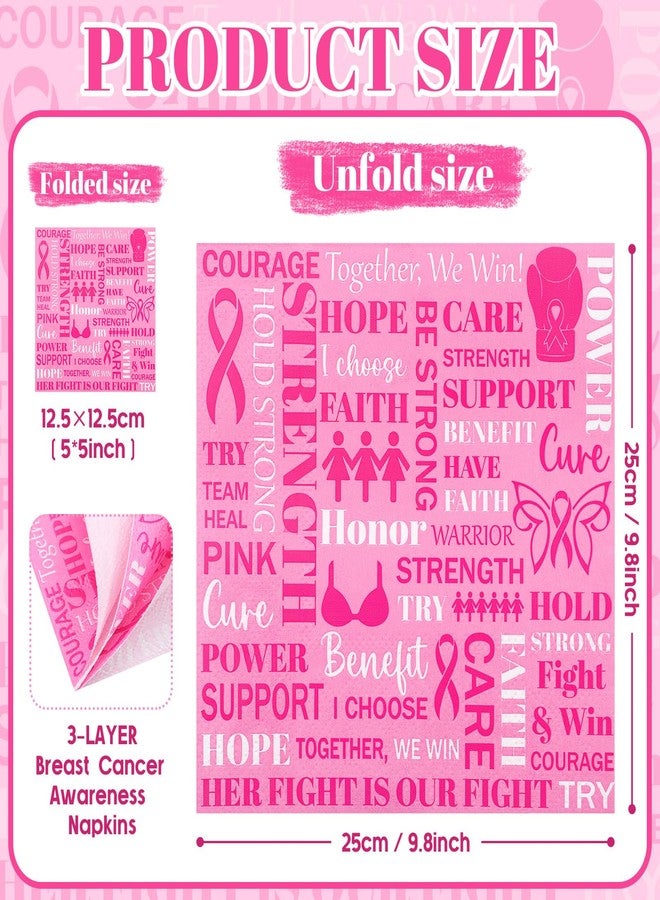 Vesici 200 Pcs Breast Cancer Awareness Paper Napkin 3ply Pink Ribbon Cocktail Napkins Disposable Pink Ribbon Tissue Tableware Decorations Breast Cancer Awareness Accessories for Survivor Campaign Gift - Image 3