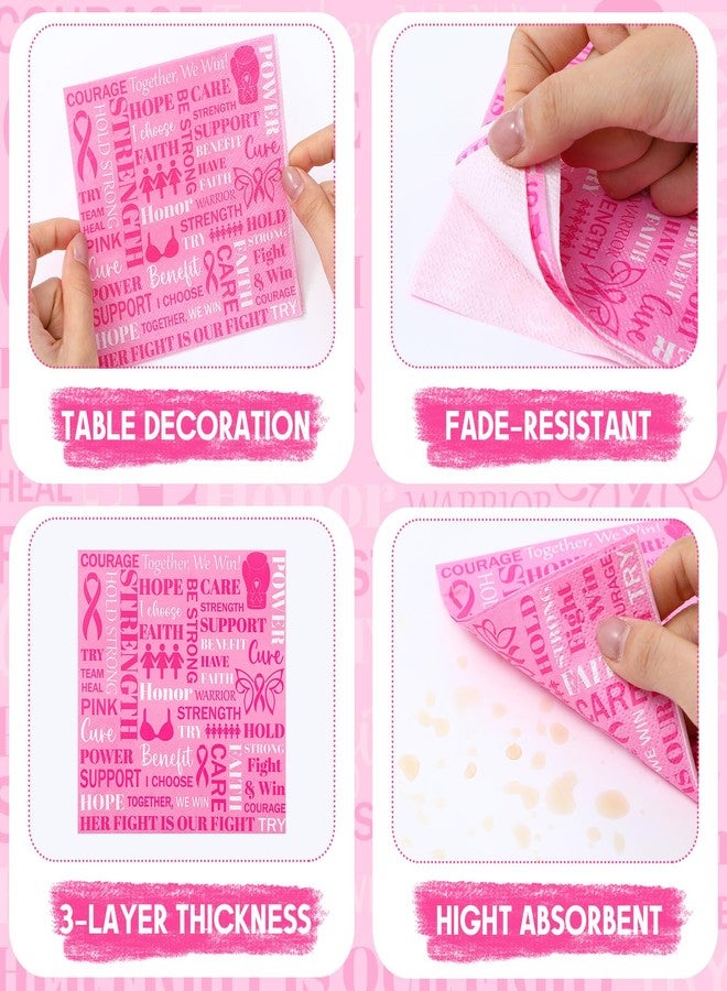 Vesici 200 Pcs Breast Cancer Awareness Paper Napkin 3ply Pink Ribbon Cocktail Napkins Disposable Pink Ribbon Tissue Tableware Decorations Breast Cancer Awareness Accessories for Survivor Campaign Gift - Image 5