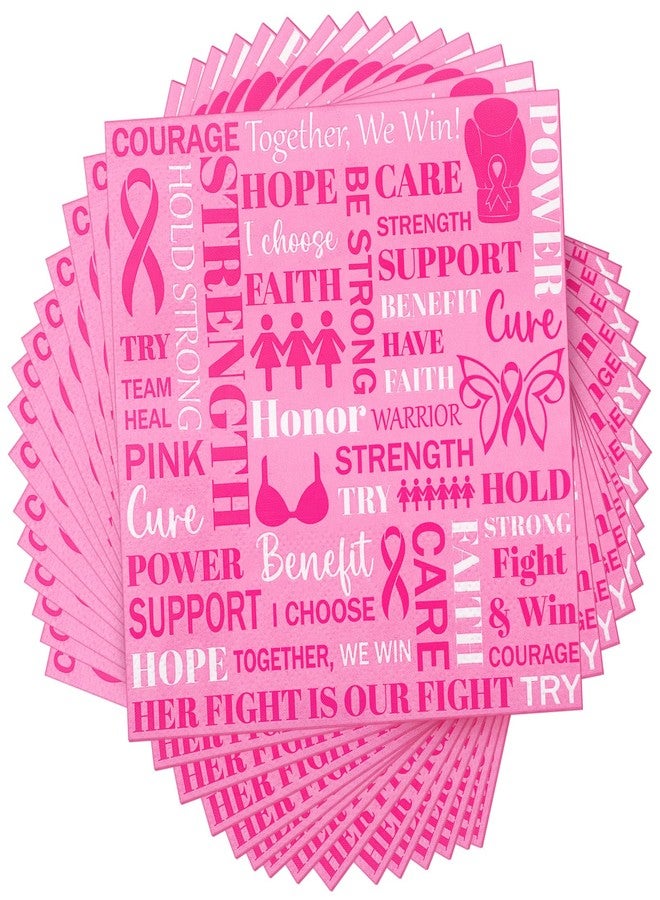 Vesici 200 Pcs Breast Cancer Awareness Paper Napkin 3ply Pink Ribbon Cocktail Napkins Disposable Pink Ribbon Tissue Tableware Decorations Breast Cancer Awareness Accessories for Survivor Campaign Gift - Image 1