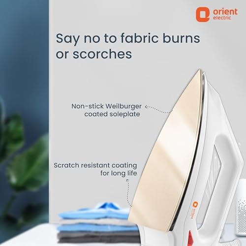 Orient Electric Fabrismooth 1000W Dry iron (Press) | Non-stick Weilburger coating| Silver Layered Thermostat| G-shaped heating element| ISI certified| 2-year replacement warranty by Orient - Image 4
