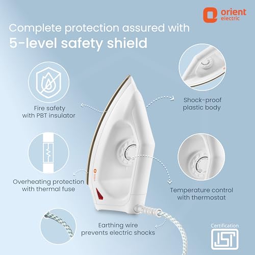 Orient Electric Fabrismooth 1000W Dry iron (Press) | Non-stick Weilburger coating| Silver Layered Thermostat| G-shaped heating element| ISI certified| 2-year replacement warranty by Orient - Image 3