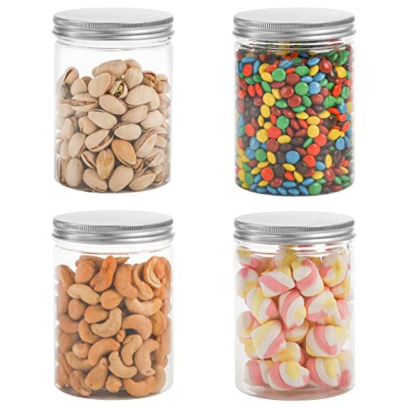 Tebery 16 Pack Clear Plastic Jars Bottles Containers with Silver Ribbed Lids 20oz Straight Cylinders Storage Canisters for Food and Home Storage - Image 5