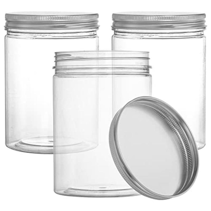 Tebery 16 Pack Clear Plastic Jars Bottles Containers with Silver Ribbed Lids 20oz Straight Cylinders Storage Canisters for Food and Home Storage - Image 4