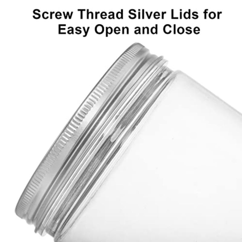 Tebery 16 Pack Clear Plastic Jars Bottles Containers with Silver Ribbed Lids 20oz Straight Cylinders Storage Canisters for Food and Home Storage - Image 3