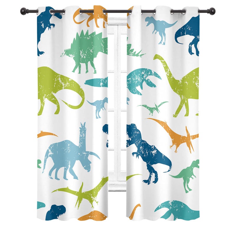 Cinbloo Boys Dinosaur Blockout Curtains 29W x 63L Inch Grommet 2 Panels Cartoon Dino for Kids Bedroom Decor Children Nursery Cute Funny Colorful Safari Animal Art Printed Living Room Window Drapes - Image 4