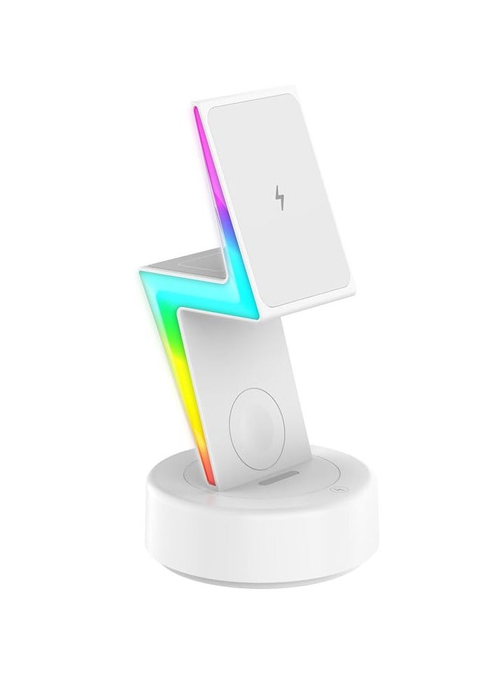 SYOSI 3 in 1 Wireless Magnetic Fast Charging Station, Charging Station for Multiple Devices, Wireless Charger for iPhone 15-12 Series, Apple Watch Series 1-9 Ultra AirPods Pro with LED and Adapter 15W - Image 1