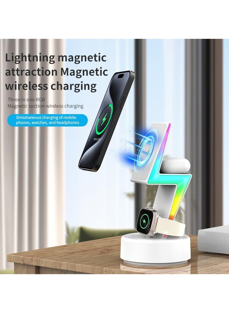 SYOSI 3 in 1 Wireless Magnetic Fast Charging Station, Charging Station for Multiple Devices, Wireless Charger for iPhone 15-12 Series, Apple Watch Series 1-9 Ultra AirPods Pro with LED and Adapter 15W - Image 2