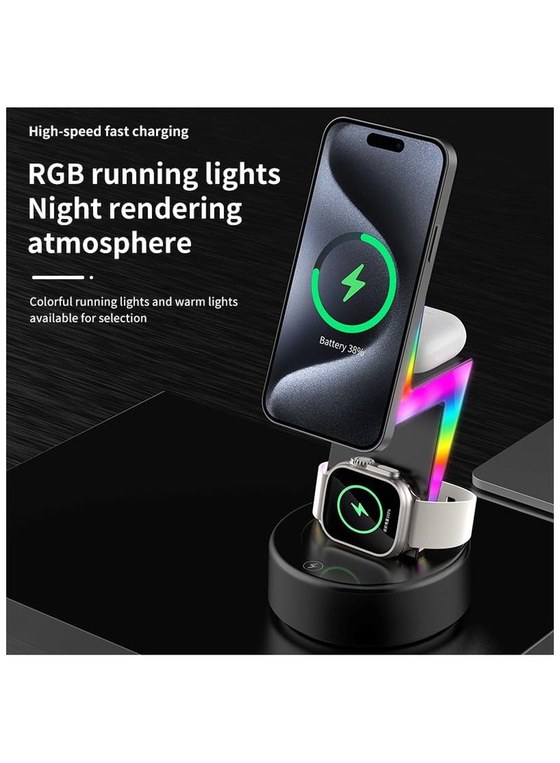 SYOSI 3 in 1 Wireless Magnetic Fast Charging Station, Charging Station for Multiple Devices, Wireless Charger for iPhone 15-12 Series, Apple Watch Series 1-9 Ultra AirPods Pro with LED and Adapter 15W - Image 4
