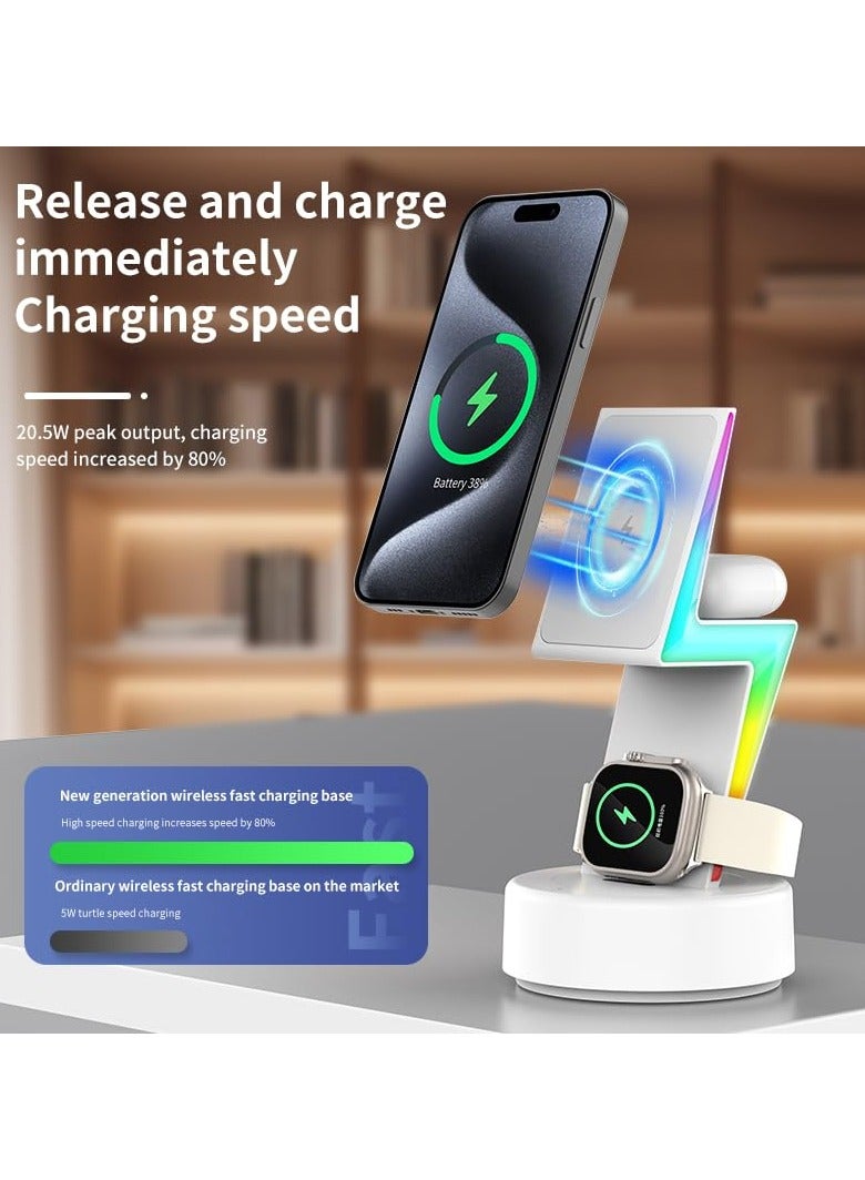 SYOSI 3 in 1 Wireless Magnetic Fast Charging Station, Charging Station for Multiple Devices, Wireless Charger for iPhone 15-12 Series, Apple Watch Series 1-9 Ultra AirPods Pro with LED and Adapter 15W - Image 3
