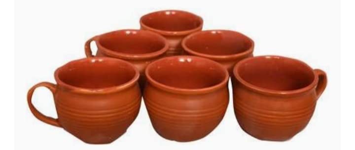 RAINCART Ceramic kulhad Set Cups Handmade kullad Tea Set kulhad chai Cups Hand Painted kulhad CoffeeTea Mug Matt Handel Kullahar Pack of6 - Image 3