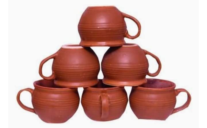 RAINCART Ceramic kulhad Set Cups Handmade kullad Tea Set kulhad chai Cups Hand Painted kulhad CoffeeTea Mug Matt Handel Kullahar Pack of6 - Image 2