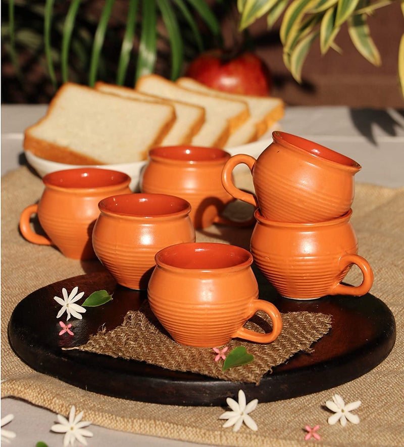 RAINCART Ceramic kulhad Set Cups Handmade kullad Tea Set kulhad chai Cups Hand Painted kulhad CoffeeTea Mug Matt Handel Kullahar Pack of6 - Image 1
