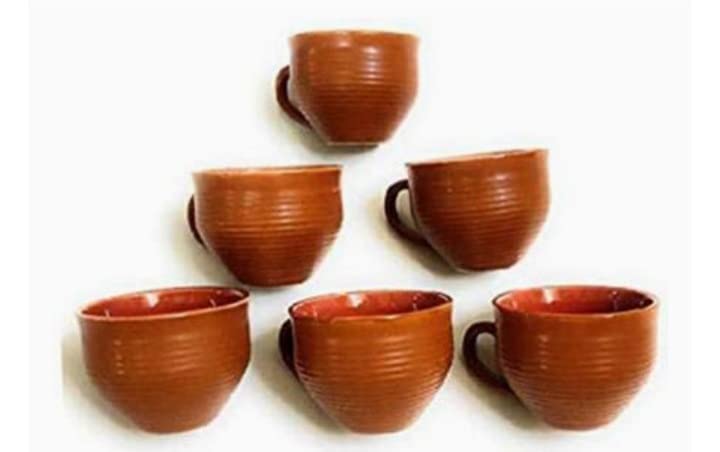 RAINCART Ceramic kulhad Set Cups Handmade kullad Tea Set kulhad chai Cups Hand Painted kulhad CoffeeTea Mug Matt Handel Kullahar Pack of6 - Image 4