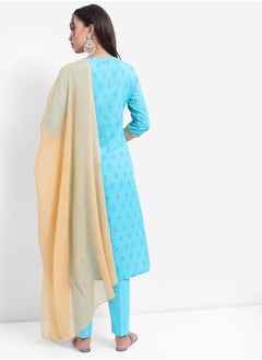 Vishudh Blue Printed Kurta Set with Dupatta  - Image 3