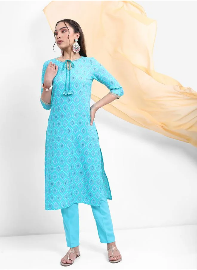 فيشود Blue Printed Kurta Set with Dupatta by Styli