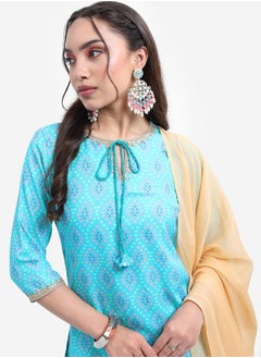 Vishudh Blue Printed Kurta Set with Dupatta  - Image 2
