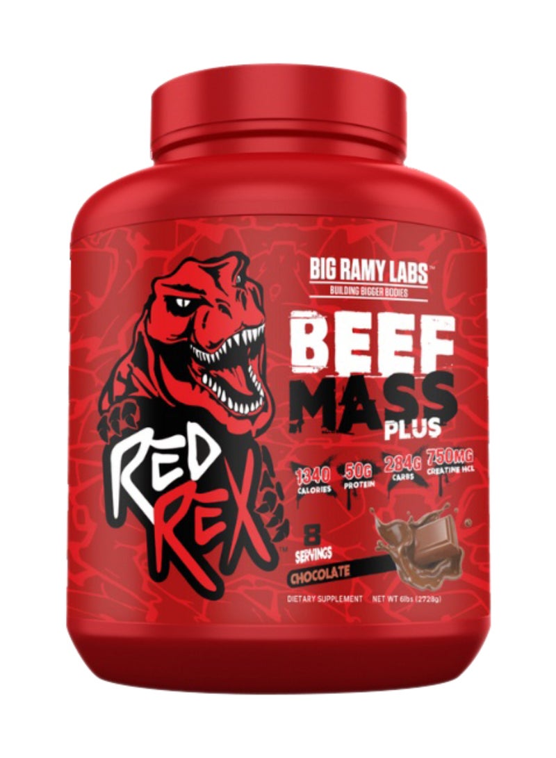 RED REX Beef Mass Plus Gainer Powder - Chocolate Flavor - 6lb (2.72kg) - for Muscle Growth & Recovery - Image 1