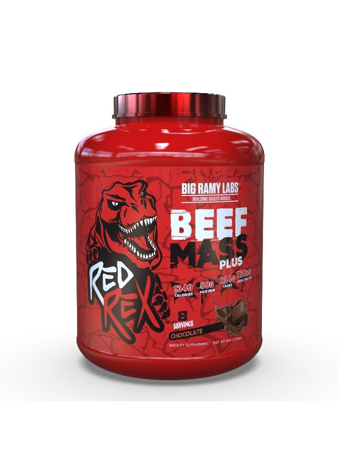 RED REX Beef Mass Plus Gainer Powder - Chocolate Flavor - 6lb (2.72kg) - for Muscle Growth & Recovery - Image 1