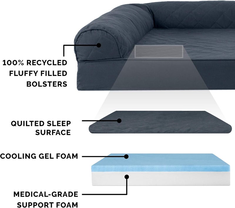 Furhaven Cooling Gel Dog Bed for Large/Medium Dogs w/Removable Bolsters & Washable Cover, For Dogs Up to 55 lbs - Quilted Sofa - Iron Gray, Large, 36.0"L x 27.0"W x 6.5"Th - Image 4