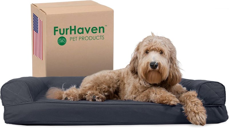 Furhaven Cooling Gel Dog Bed for Large/Medium Dogs w/Removable Bolsters & Washable Cover, For Dogs Up to 55 lbs - Quilted Sofa - Iron Gray, Large, 36.0"L x 27.0"W x 6.5"Th - Image 1