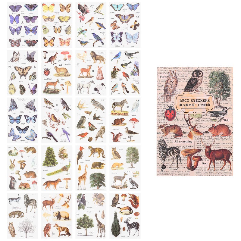 Dizdkizd Dizdkizd Scrapbooking Stickers Kit  20 Sheets 150 Pieces Vintage Butterfly Bird Animal Stickers PET Transparent Decals for Journaling Card Making Planners Phone Case Laptop 