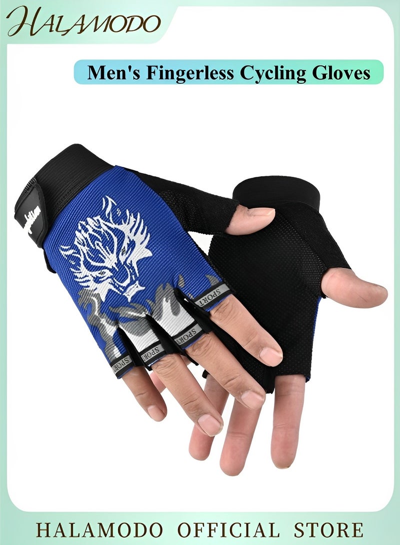 HALAMODO Men's Fingerless Cycling Gloves Mittens Breathable Non-Slip Shock-Absorbing Riding Bike Gloves Fishing Bicycle Roller Skating Hunting Climbing Half Finger Outdoor Sports Gloves  - Image 1