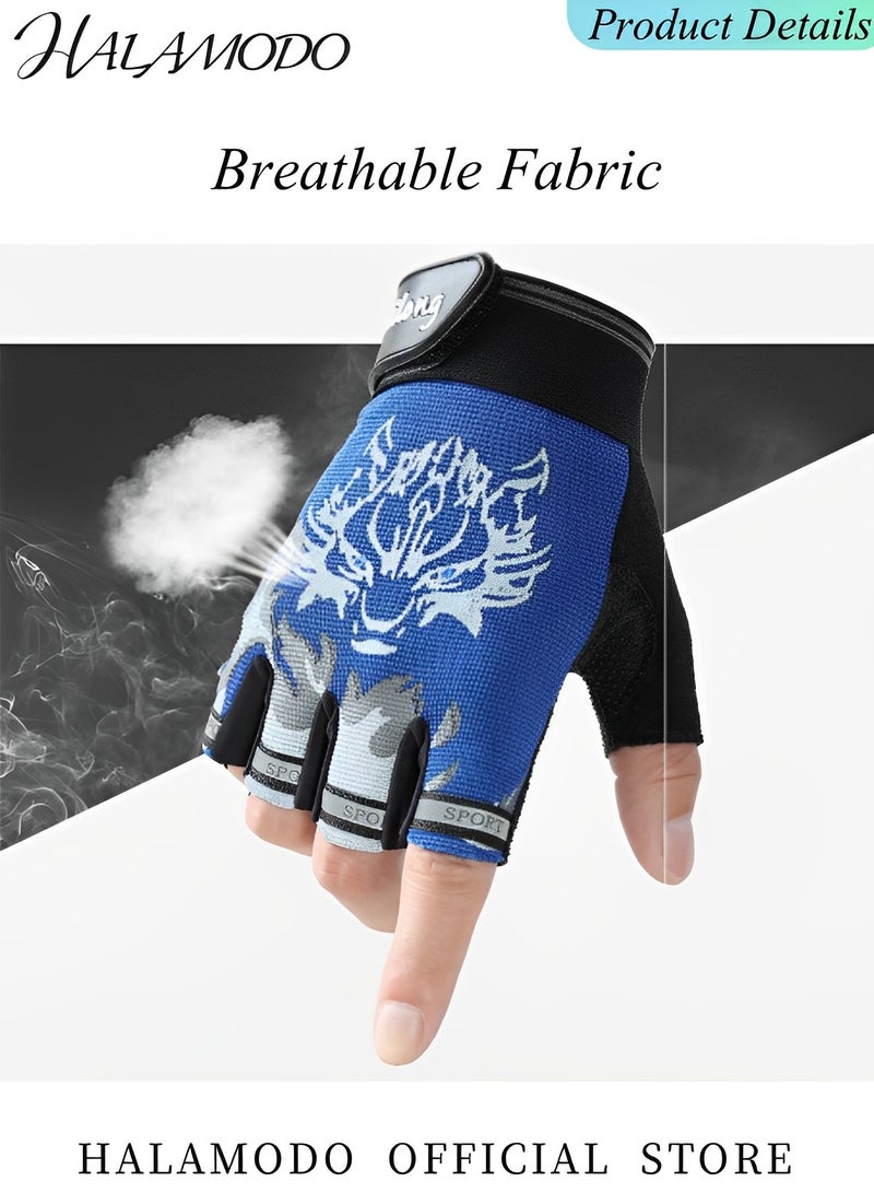 HALAMODO Men's Fingerless Cycling Gloves Mittens Breathable Non-Slip Shock-Absorbing Riding Bike Gloves Fishing Bicycle Roller Skating Hunting Climbing Half Finger Outdoor Sports Gloves  - Image 2
